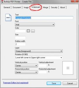 Free Bullzip Printer can put a watermark on the printed PDF